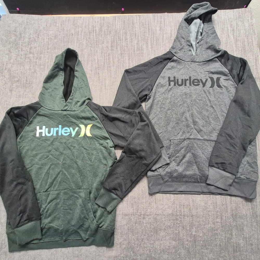 2 Hurley H2O-Dri boy's green/gray pullover hoodies XL (18/20) front pocket